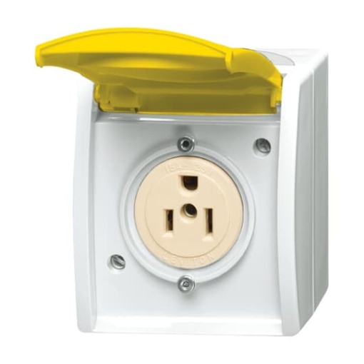 BuschNEMA Socket with labelling field with Hinged Lid alpine white  yellow   ocean