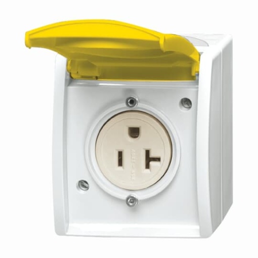 BuschNEMA Socket with labelling field with Hinged Lid alpine white  yellow   ocean