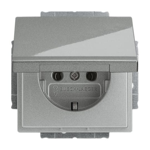 SCHUKO socket insert Without imprint with Hinged Lid grey metallic  - Platform 63