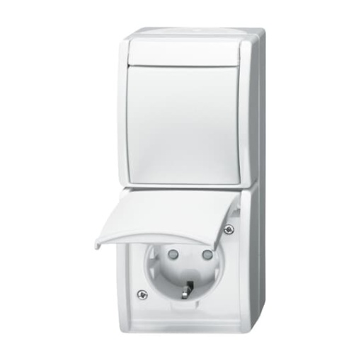 Combination SCHUKO socket outlet with rocker switch Safety Shutter 2 gangs Twoway switch 2PPE pole alpine white  ocean