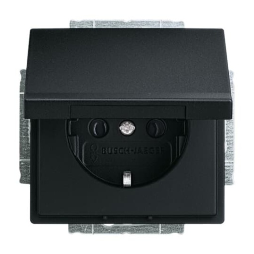 SCHUKO socket insert with Hinged Lid black matt  - Platform 63