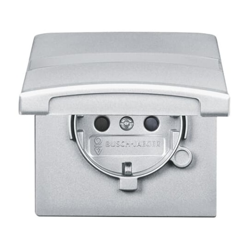 SCHUKO Socket insert with labelling field Safety Shutter with Hinged Lid aluminium silver  - Allwetter 44 IP 44