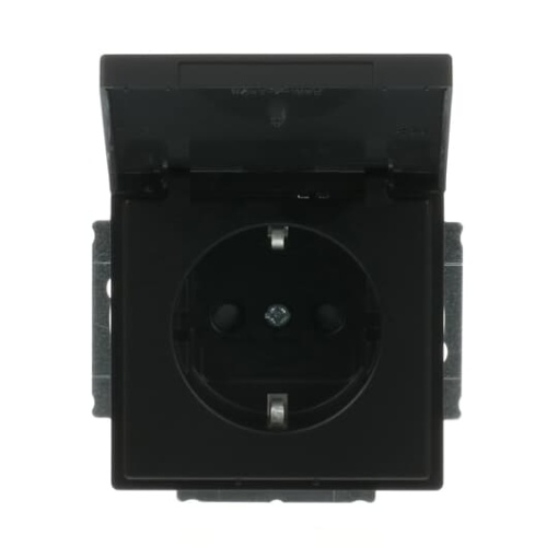 SCHUKO socket insert Safety Shutter with Hinged Lid black matt  - Platform 63