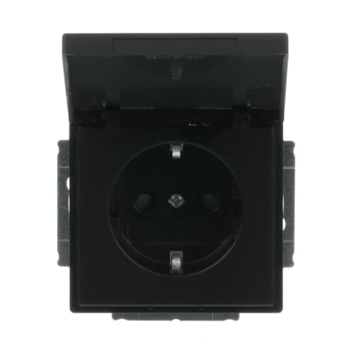 SCHUKO socket insert Safety Shutter with Hinged Lid black matt  - Platform 63