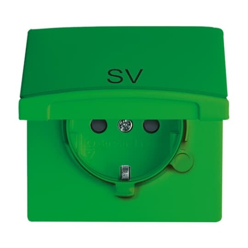 SCHUKO Socket insert with legend SV Safety Shutter with Hinged Lid green  - Allwetter 44 IP 44