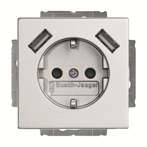 Socket insert with USB AA aluminium silver   Platform 63
