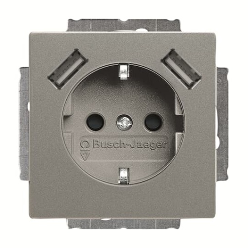 Socket insert with USB AA grey metallic   Platform 63