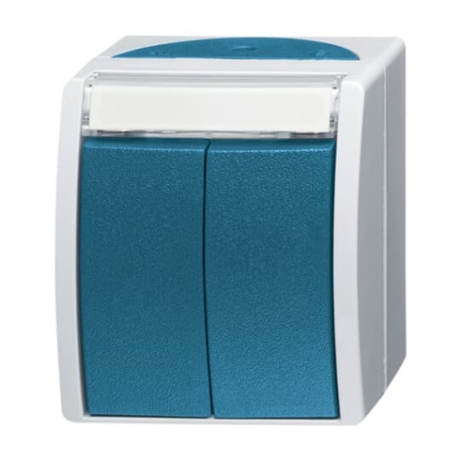 Double push switch with labelling field Series push button 1P pole 2NO grey  bluegreen  ocean