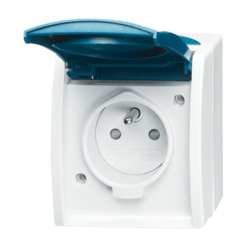 Socket insert with earthing pin labelling field with Hinged Lid grey  bluegreen   ocean
