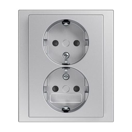 SCHUKO Double socket Safety Shutter aluminium silver  - future linear