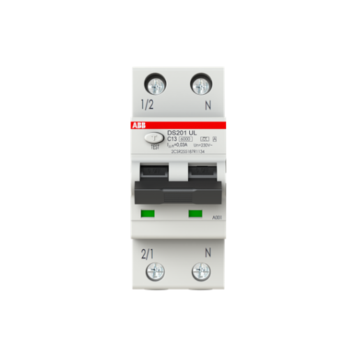 Residual Current Circuit Breaker with Overcurrent Protection DS201 UL - 1PN - 30 mA - 13 A - C - Type A
