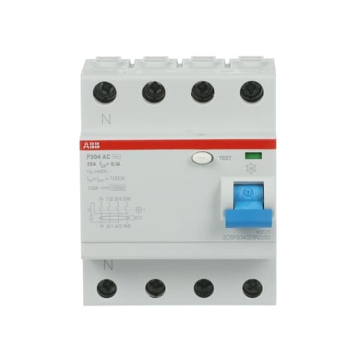Residual Current Circuit Breaker F200 - 4P - 100 mA - 25 A - Type AC