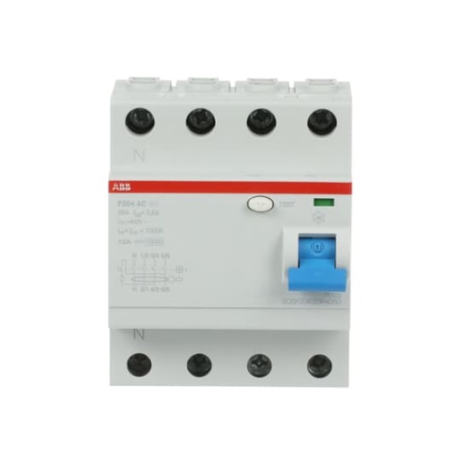 Residual Current Circuit Breaker F200 - 4P - 500 mA - 25 A - Type AC