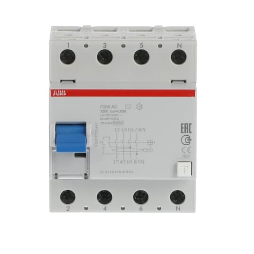Residual Current Circuit Breaker F200 - 4P - 30 mA - 125 A - Type AC