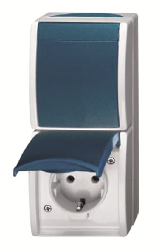 Socket Schuko  Swicht 2W Without imprint with Hinged Lid Blue   ocean