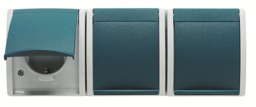 Socket Schuko horizontal triple Without imprint with Hinged Lid Blue   ocean
