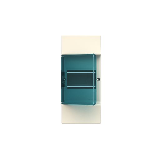 Consumer unit , Surface mounting, 4 modules, 1 rows, IP41,  Door Single, Plastic, Transparent, Dimensions 96.000 mm x 100.000 mm x 223.000 mm