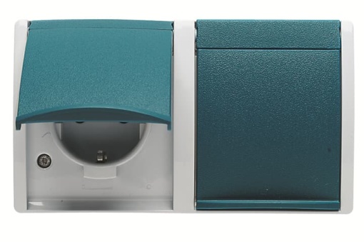 Socket Schuko horizontal double with Hinged Lid 16 A Blue  - ocean