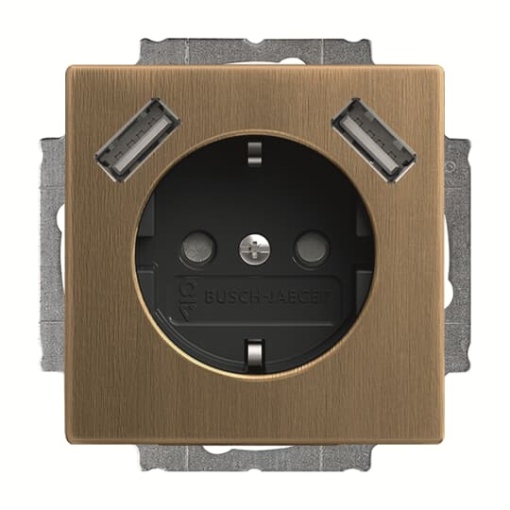 Socket insert Safety Shutter with USB AA antique brass anthracite - Platform 63