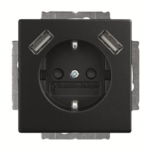 Socket insert Safety Shutter with USB AA black matt - Platform 63