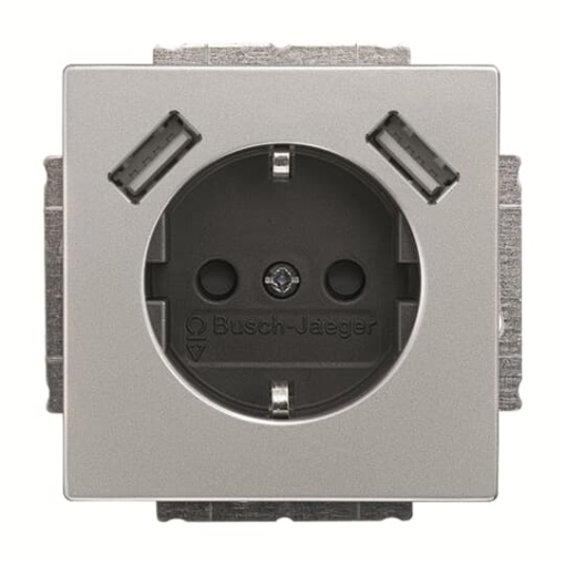 Socket insert Safety Shutter with USB AA stainless steel - Pure Stainless Steel