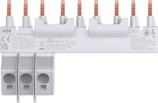PS1-3-0-65K 3-phase busbar 3x MS132-K, 65A