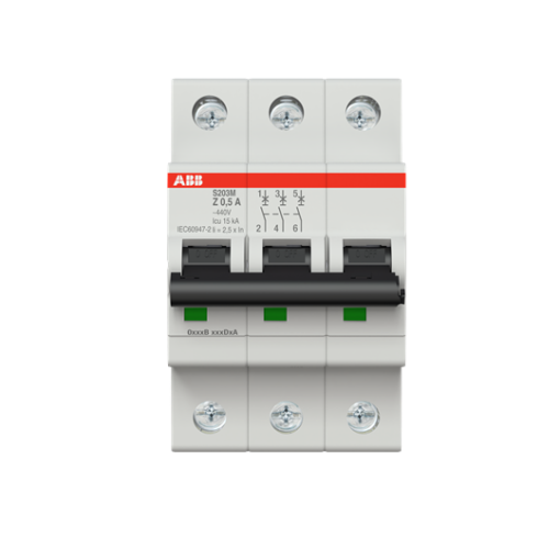 Miniature Circuit Breaker - S200M - 3P - 0.5 A - Z - AC 10 kA