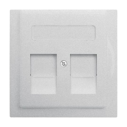 Cover plate with labelling field Modular Jack 2 gang aluminium silver - impuls