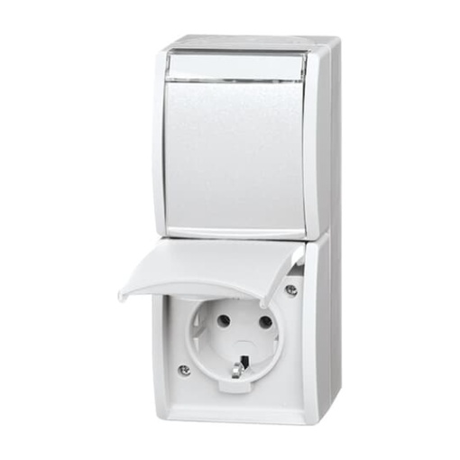 SCHUKO Double socket with labelling field with Hinged Lid alpine white  - ocean