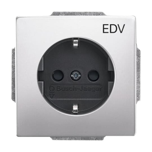 SCHUKO Socket insert with legend EDV Safety Shutter stainless steel - Pure Stainless Steel