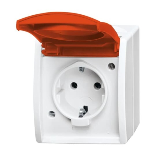 SCHUKO Socket with labelling field with Hinged Lid 16 A alpine white  red  - ocean
