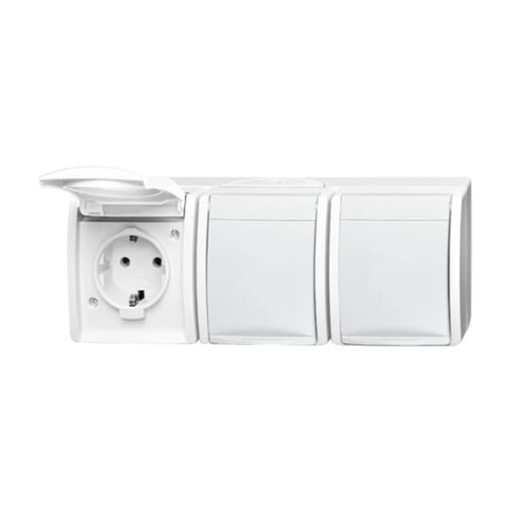 SCHUKO Triple socket with labelling field with Hinged Lid 16 A alpine white  - ocean