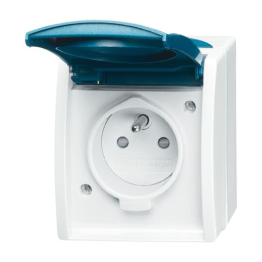 Socket insert with earthing pin, labelling field Safety Shutter with Hinged Lid grey  blue-green  - ocean