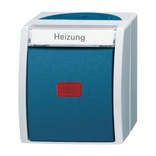 Rocker control switch "Heizung" Rockerbutton, Two-way switch with Neon lamp grey  blue-green - ocean
