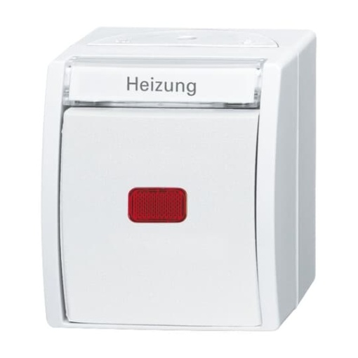 Rocker control switch "Heizung" Rockerbutton, Two-way switch with Neon lamp alpine white - ocean
