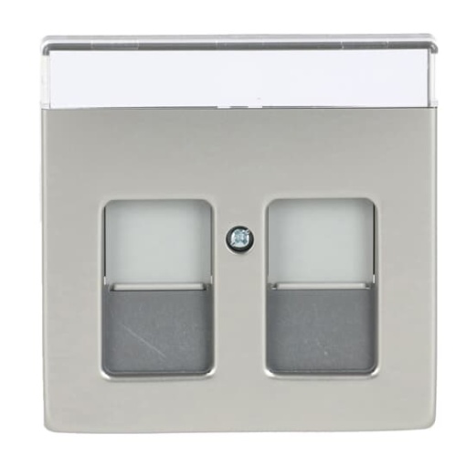 Cover plate with labelling field Modular Jack 2 gang stainless steel - Pure Stainless Steel