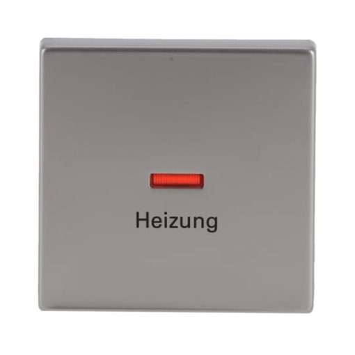 Rocker with legend Heizung with Small Red Calotte for Switchpush button, Single rocker stainless steel - Pure Stainless Steel