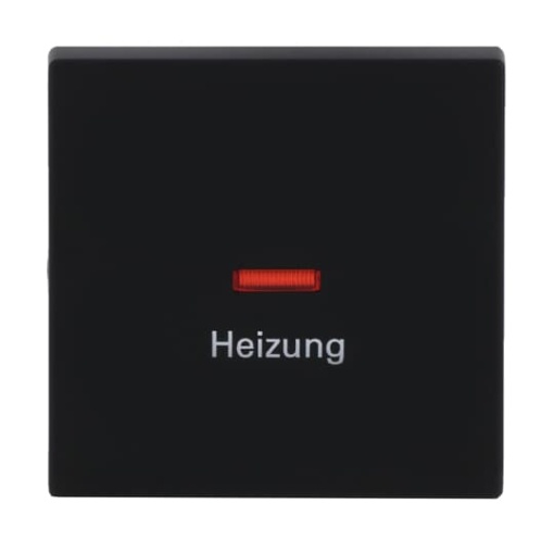 Rocker with legend Heizung with Small Red Calotte for Switchpush button, Single rocker black matt - Platform 63