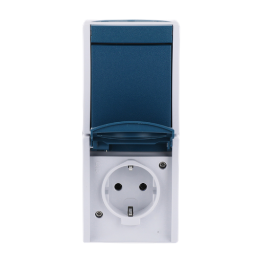 Combination rocker switch with SCHUKO socket outlet 2-gang, Rockerbutton, Two-way switch 2PPE grey  blue-green - ocean