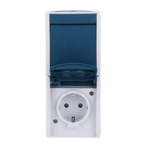 Combination rocker switch with SCHUKO socket outlet Safety Shutter 2-gang, Rockerbutton, Two-way switch 2PPE grey  blue-green - ocean