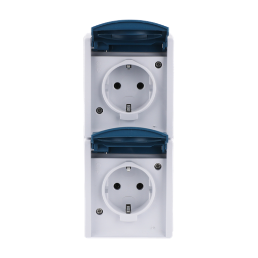 SCHUKO Double socket with labelling field with Hinged Lid 16 A grey  blue-green  - ocean