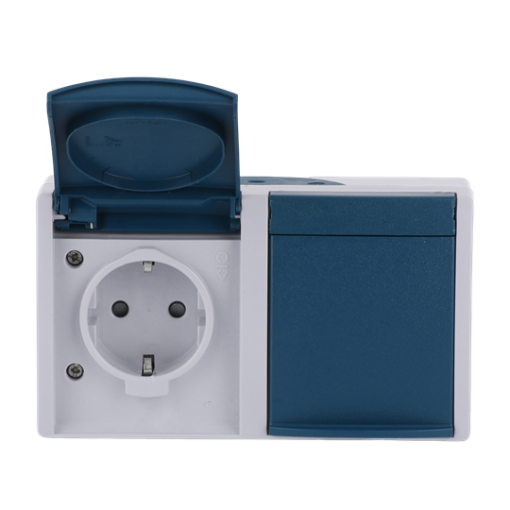 SCHUKO Double socket with labelling field Safety Shutter with Hinged Lid 16 A blue  - ocean
