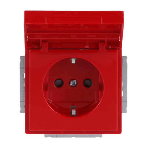 SCHUKO Socket insert with labelling field Safety Shutter with Hinged Lid with label space red - Platform 63