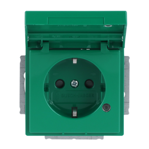SCHUKO Socket insert with labelling field Safety Shutter with LED Control light with Hinged Lid with label space green - Platform 63