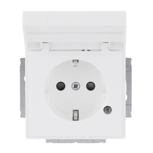 SCHUKO Socket insert with labelling field Safety Shutter with LED Control light with Hinged Lid with label space studio white - Platform 63
