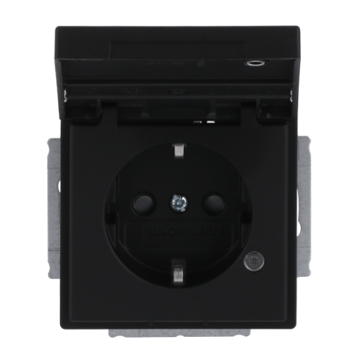 SCHUKO Socket insert with labelling field Safety Shutter with LED Control light with Hinged Lid with label space black matt - Platform 63