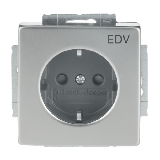 SCHUKO Socket insert with legend EDV Safety Shutter stainless steel - Pure Stainless Steel