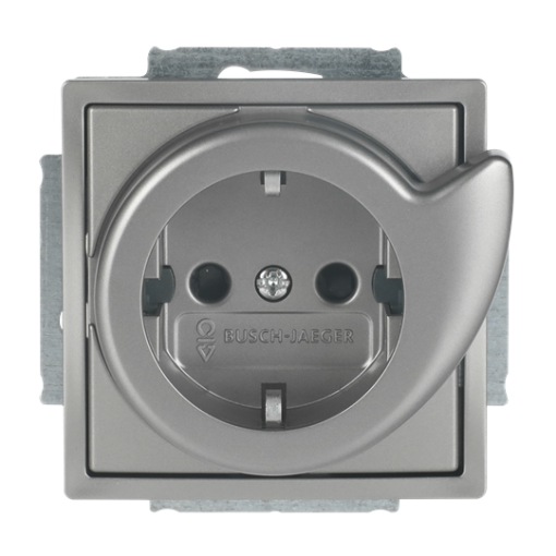 Busch-Service-Socket SCHUKO socket insert Safety Shutter stainless steel - Pure Stainless Steel