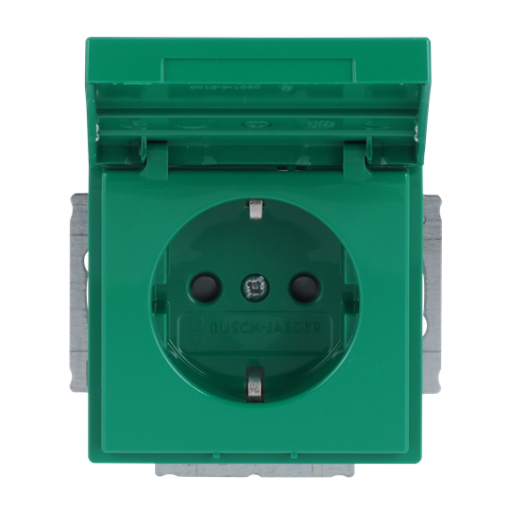 SCHUKO Socket insert with labelling field Safety Shutter with Hinged Lid with label space green - Platform 63