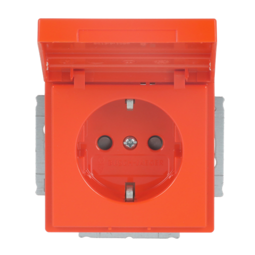 SCHUKO Socket insert with labelling field Safety Shutter with Hinged Lid with label space orange - Platform 63